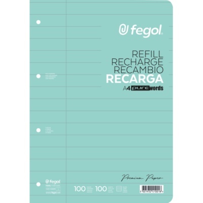 Bloco recarga Fegol A4 azul com linhas e três furos para fichário