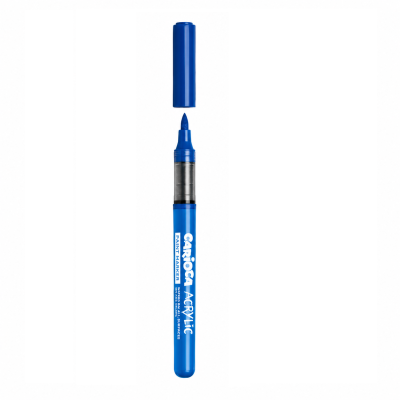 Marcador de tinta acrílica azul com tampa removida