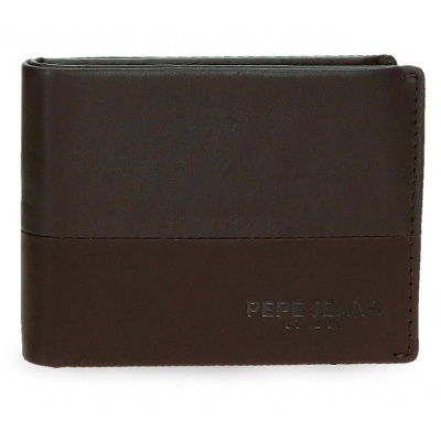 Carteira de couro castanho escuro com marca PEPE JEANS LONDON
