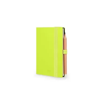 Caderno lime green com lápis ligado por elástico