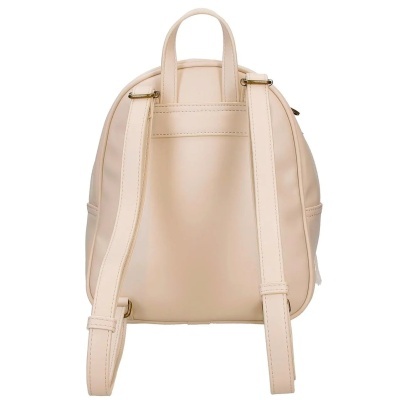 Mochila bege vista de trás com alças ajustáveis