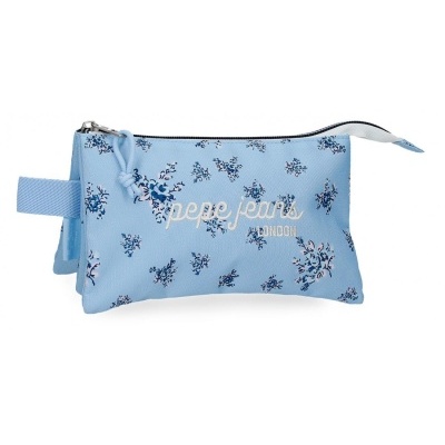Necessaire azul claro com padrão floral e texto pepe jeans LONDON