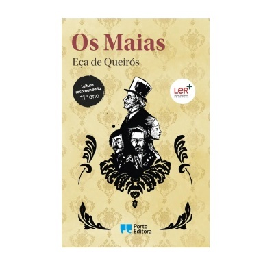 Capa do livro Os Maias com ilustrações e texto