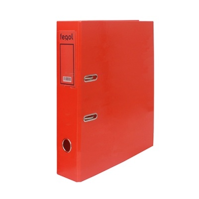 Pasta arquivo vermelha com botão metálico e etiqueta feqol