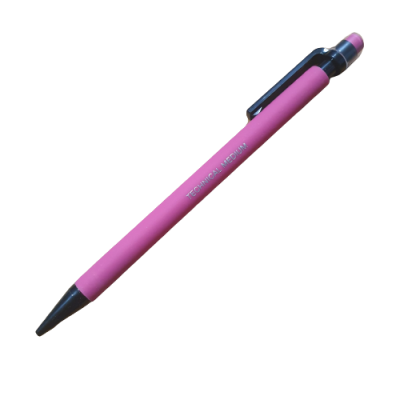 Caneta esferográfica rosa com clip e ponta pretos