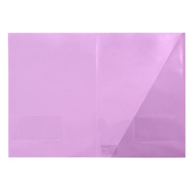 Pasta plástica rosa lilás transparente com bolso interior para documentos
