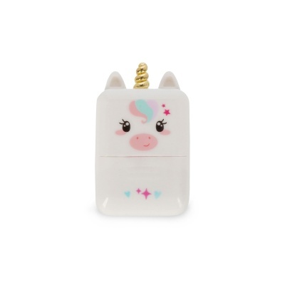 Estojo branco com desenho de unicórnio e chifre dourado