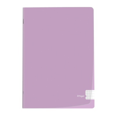 Caderno lilás com aba branca e logo fegal