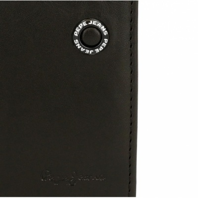 Carteira preta de pele com botão e logo Pepe Jeans