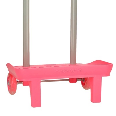 Carrinho de transporte rosa com rodas e barras metálicas