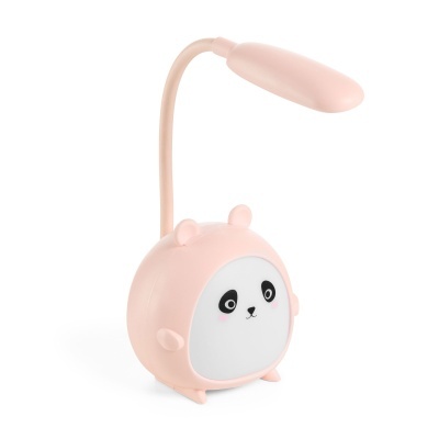 Luminária rosa em forma de panda com braço flexível e luz no topo