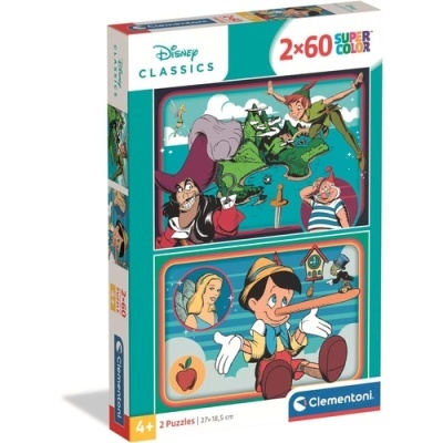 Caixa de dois puzzles Disney com personagens de Peter Pan e Pinóquio