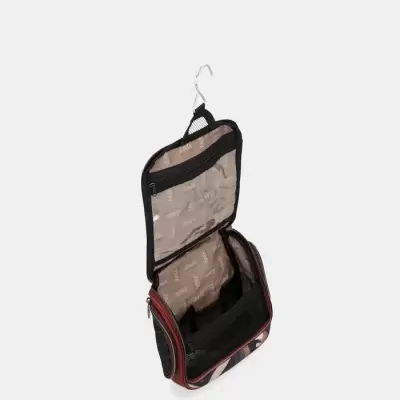 Necessaire pendurada aberta com divisórias internas