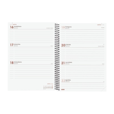 Agenda semanal aberta com datas de 16 a 22 e texto em basco