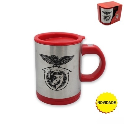 Caneca térmica SLB de aço inox com tampa e pega vermelha