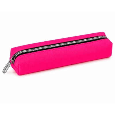 Estojo cor-de-rosa vibrante com fecho zip prata e puxador de metal