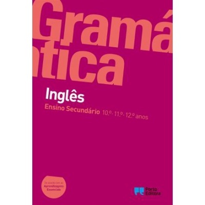 Livro de gramática de inglês do ensino secundário com fundo rosa e texto em laranja e branco