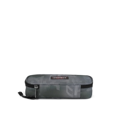 Estojo retangular cinza escuro com fecho de correr e etiqueta EASTPAK