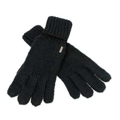 Luvas pretas de malha com punhos canelados e etiqueta BOSS