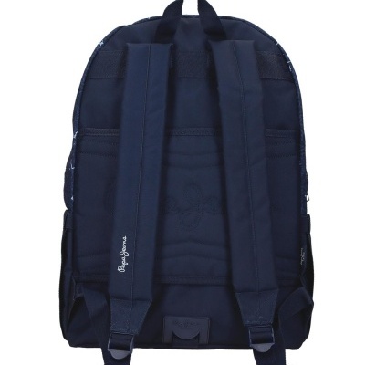 Mochila azul escuro vista de trás com alças acolchoadas
