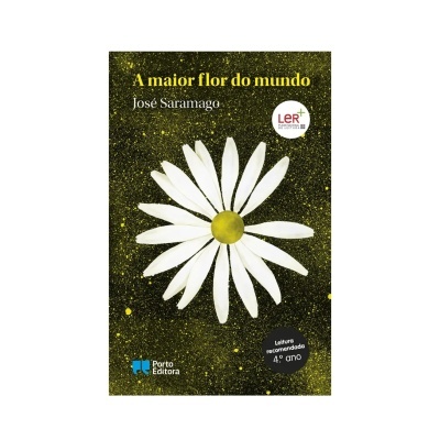 Capa do livro A maior flor do mundo com flor branca e texto amarelo e branco