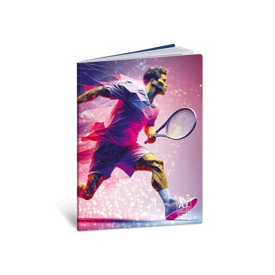 Capa de caderno com jogador de ténis e texto A.I. COLOR DREAMS
