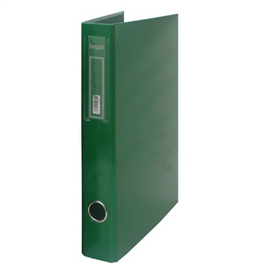 Arquivo verde com argola metálica e etiqueta na lombada