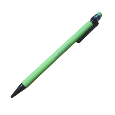 Caneta esferográfica verde com acabamentos pretos e clip