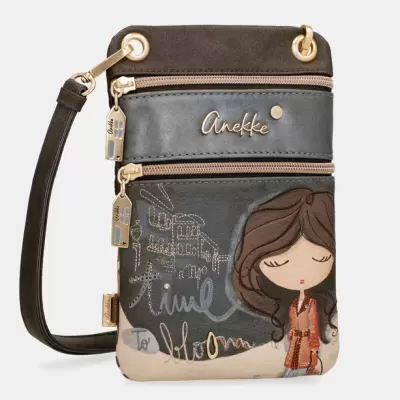Bolsa pequena Anekke com desenho de menina e texto decorativo