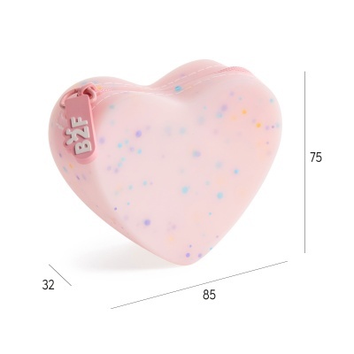 Bolsa rosa em forma de coração com manchas coloridas e fecho rosa B2F