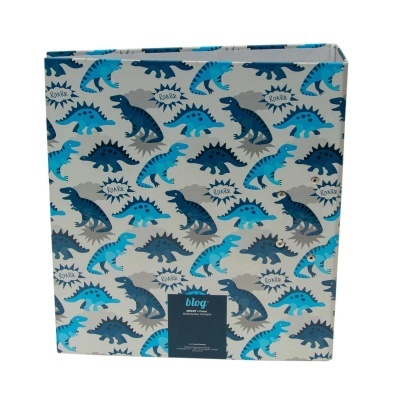 Pasta de arquivo com padrão de dinossauros azuis e texto blog ancor Posso
