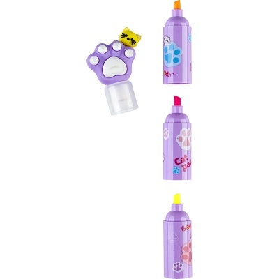 Marcadores de texto lilás com clip em forma de pata roxa decorada