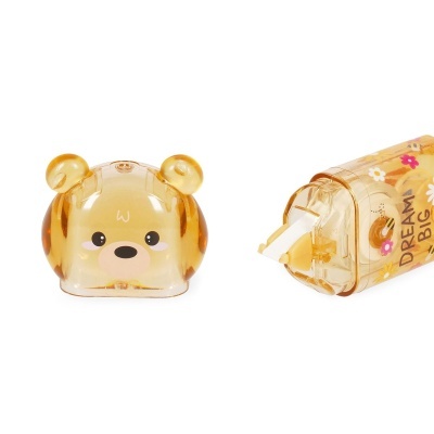 Dispenser de fita adesiva amarelo com rosto de urso e texto DREAM BIG