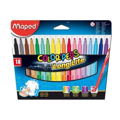 Caixa de 18 marcadores coloridos da marca Maped Color'Peps Long Life