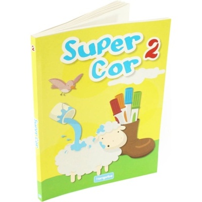 Capa do livro Super Cor 2 com ilustração de ovelha, canetas coloridas e pássaro.