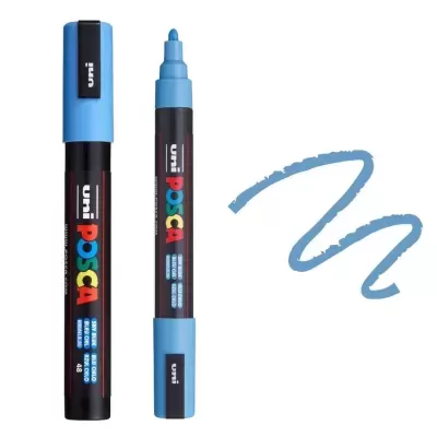 Marcadores uni POSCA preto e azul com traço azul claro