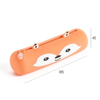 Estojo escolar laranja com animal branco e preto, ziper laranja, medidas 185x45 mm