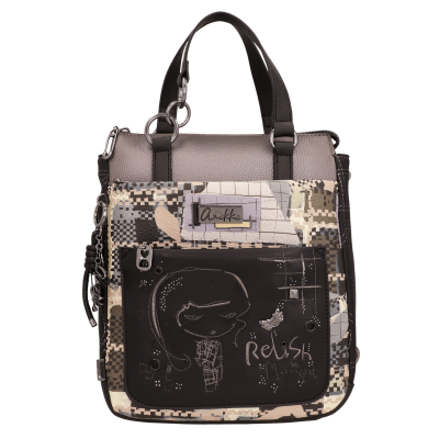 Mala de mão Anekke padrão camuflado com bolso frontal preto e desenho de rapariga