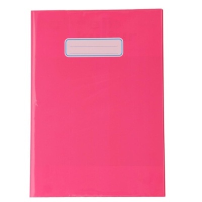 Caderno com capa dura cor-de-rosa com etiqueta para identificação