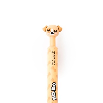 Caneta com padrão de ossos e tampa com cabeça de cão