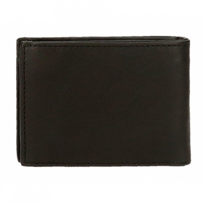 Carteira preta de pele retangular com costuras