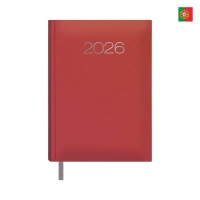 Caderno ou agenda vermelha com o ano 2026 impresso na capa