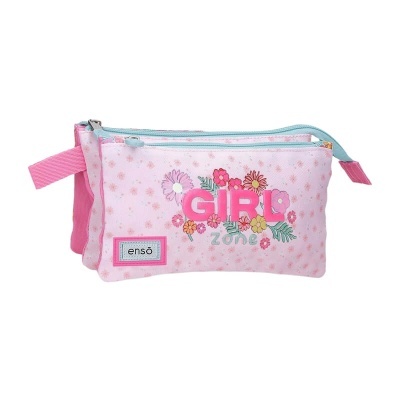 Necessaire rosa claro com flores e texto GIRL zone