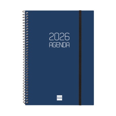 Agenda 2026 azul escuro espiralada com elástico preto