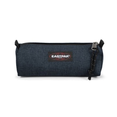 Estojo azul escuro com etiqueta EASTPAK e fecho de correr.