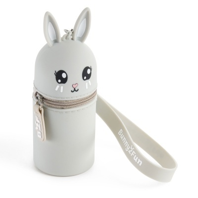 Estojo silicone formato coelho cinzento claro com fecho e alça Bunny&Fun