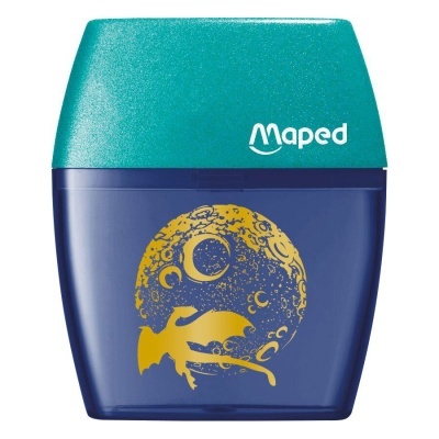 Apontador azul Maped com imagem de dragão amarelo