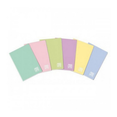 Conjunto de seis cadernos coloridos em tons pastel alinhados em leque