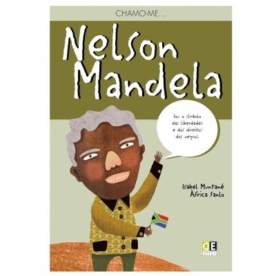 Capa de livro com ilustração estilizada de Nelson Mandela e texto