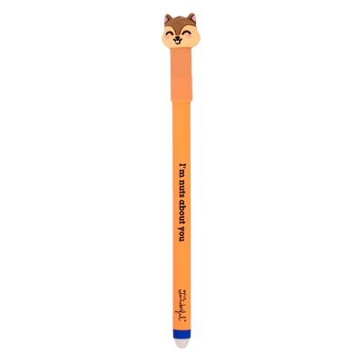 Caneta laranja com topo de esquilo e texto Im nuts about you